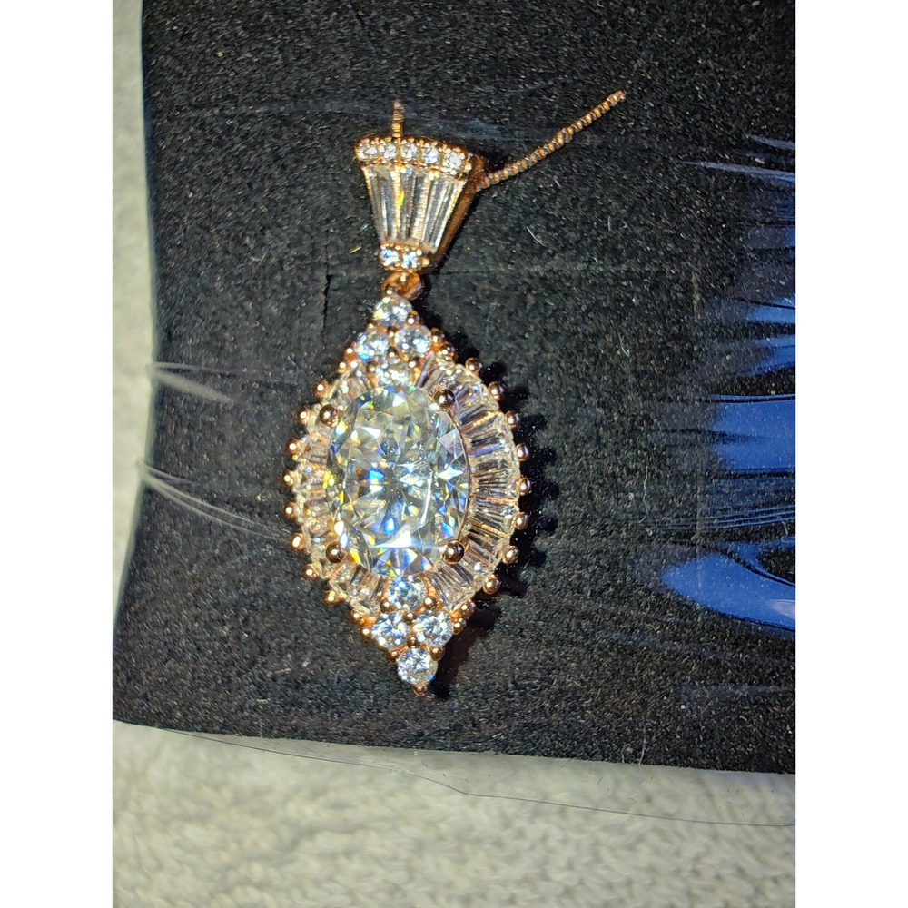 Pendant Necklace Rose Gold Tone Sterling Silver 925 Italy Marquise Halo Oval